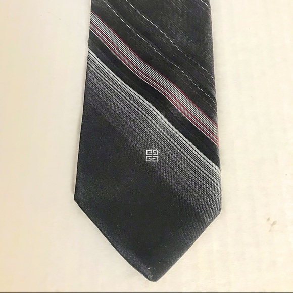 GIVENCHY Dark Gray White Black Thin Red Stripe Tie - Picture 3 of 11